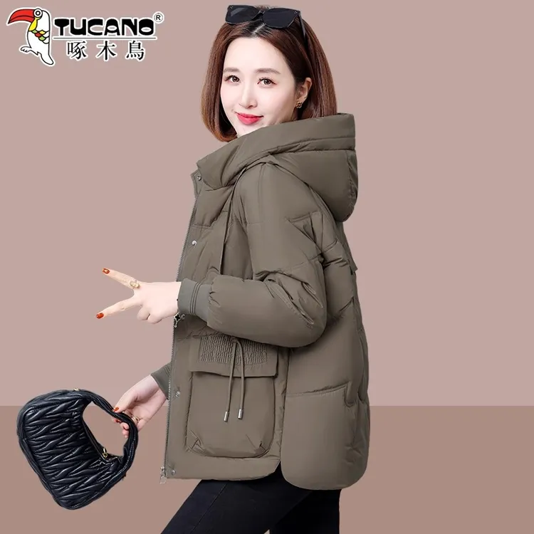 啄木鸟时尚连帽棉衣棉服女2025年新款冬季宽松加厚女士棉袄厚外套