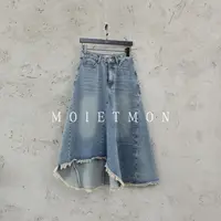 Moi et mon秋季新款小众时尚百搭牛仔半裙不规则毛边牛仔半裙