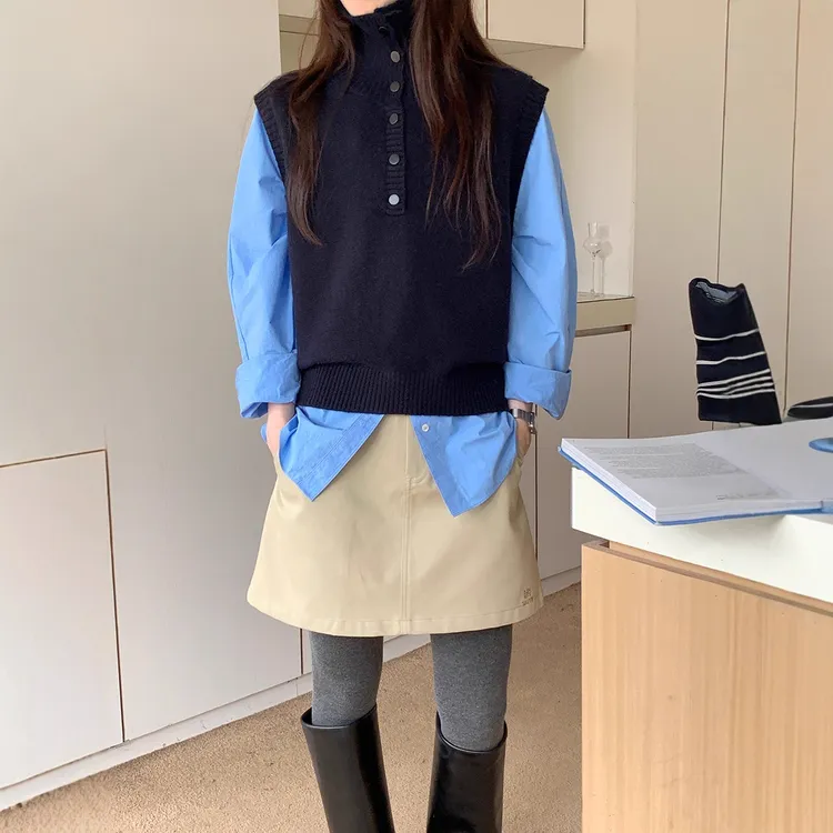 韩系设计感小众高领针织马甲女秋季2025新款宽松百搭无袖叠穿上衣