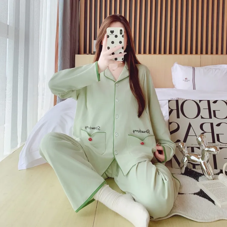 月子服春秋纯棉产后孕妇睡衣产妇哺乳10月份全棉吸汗家居服带胸垫