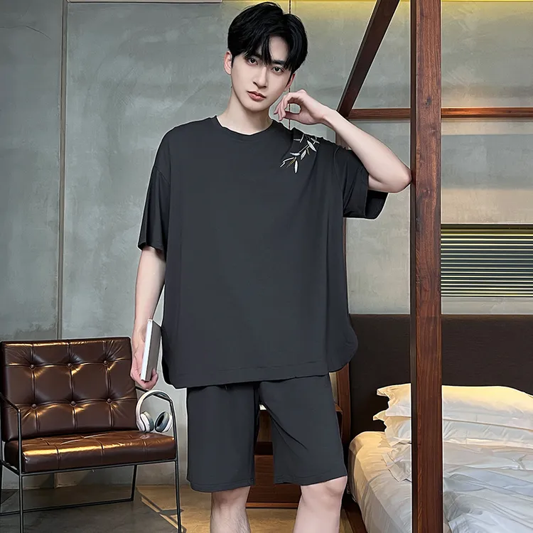 男士睡衣夏季莫代尔短袖短裤套装2025年新款棉绸夏天可外穿家居服