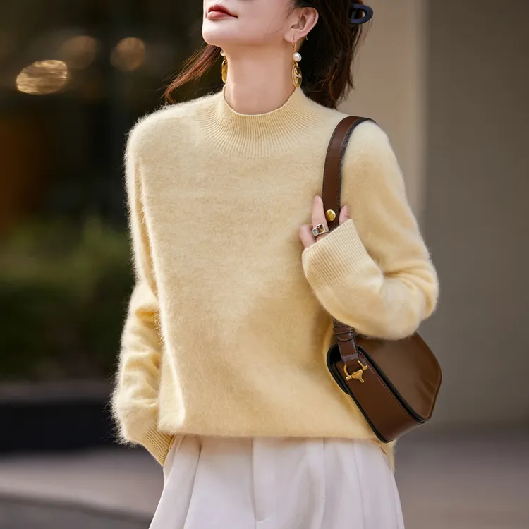 【太美啦】苾入福利款 山羊绒拉毛无缝针织毛衣半高粉色羊毛打底衫