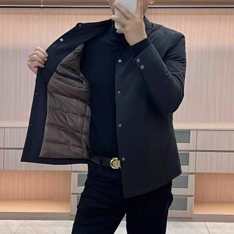 秋冬季轻薄棉服新款男士翻领纯色百搭商务帅气休闲保暖男外套加棉