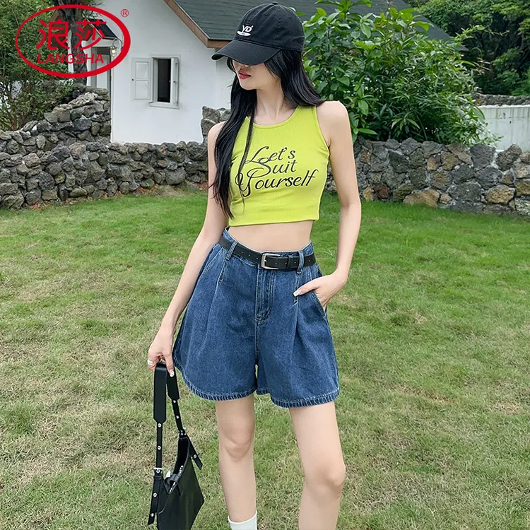 阔腿牛仔短裤女款夏薄款爆款大粗腿裤子高腰a字小个子半身五分裤