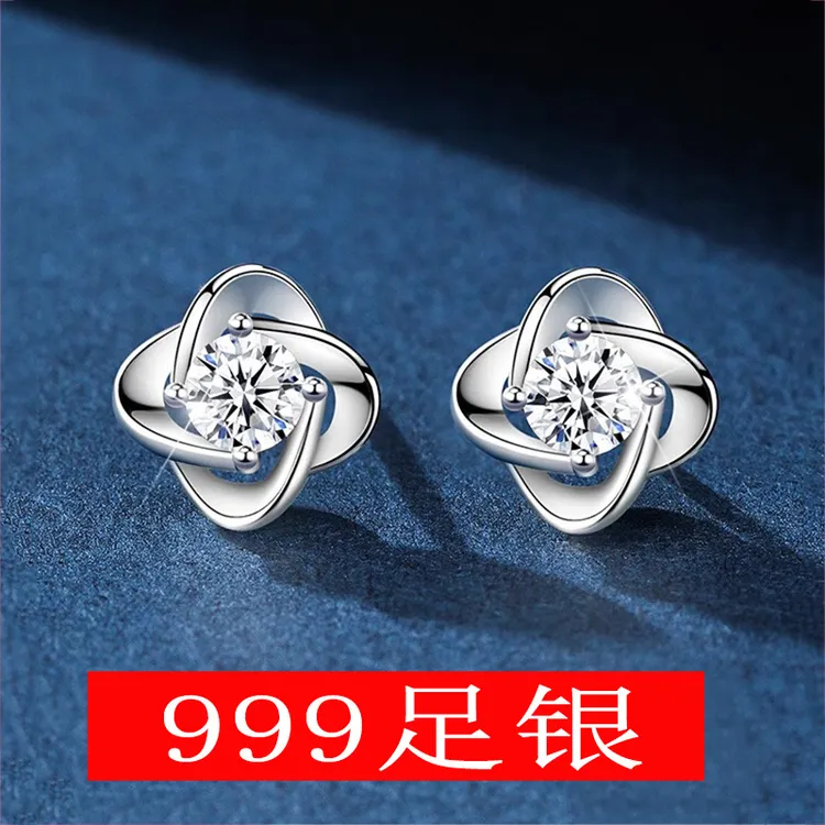 足银耳饰 999纯银四叶草耳钉女2025新款爆款潮耳环养耳洞纯银耳饰