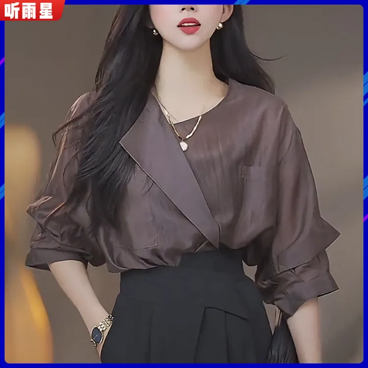 l法式时尚衬衫女夏季2025宽松大码显瘦独特别致小衫设计感上衣1