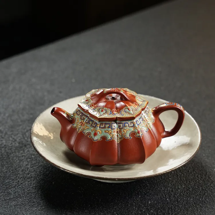 筋纹·如意石瓢·珐琅·150cc极品朱泥料 慕古润泽