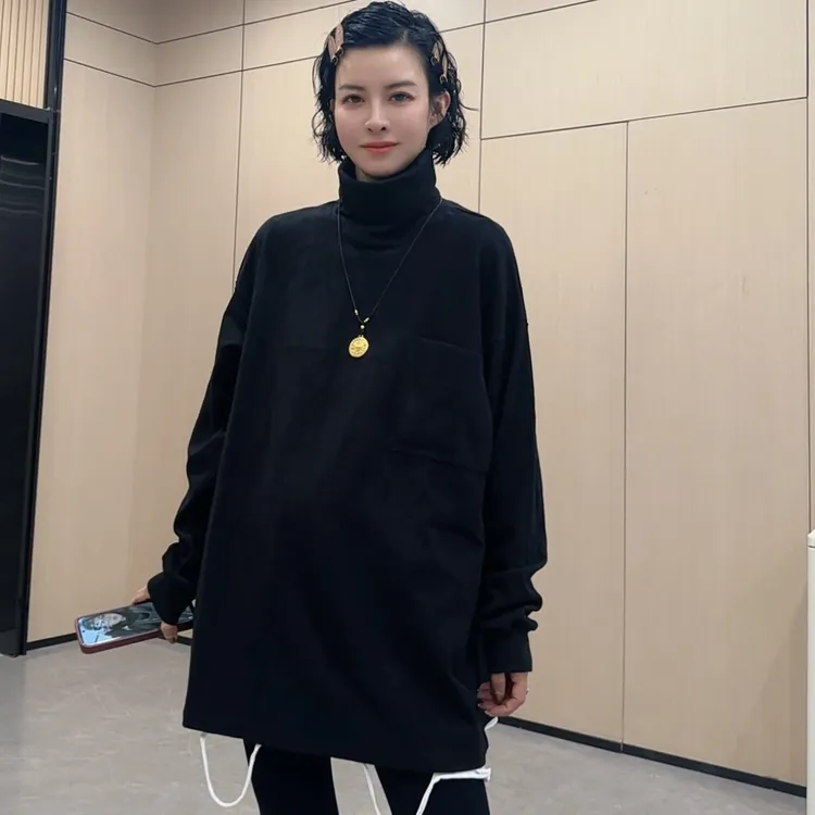 【芬姐精选】中长款高领女极简风时尚宽松T恤长款春秋秋冬
