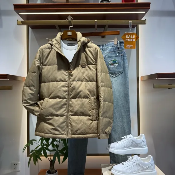 时尚潮流虎头+主题印花连帽羽绒服