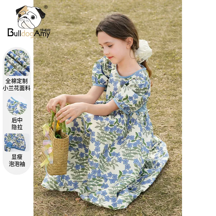 女童泡泡袖连衣裙2025夏季新款儿童碎花裙子小女孩洋气时尚公主裙