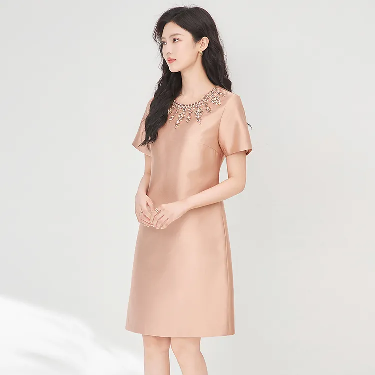 2509913-轻奢贵气优雅重工钉钻圆领连衣裙高级感礼服裙南油女夏款