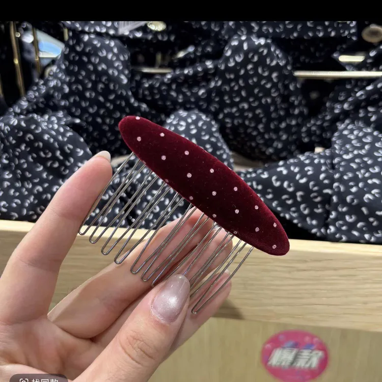 韩系波点丝绒倒插梳简约后脑勺碎发整理神器