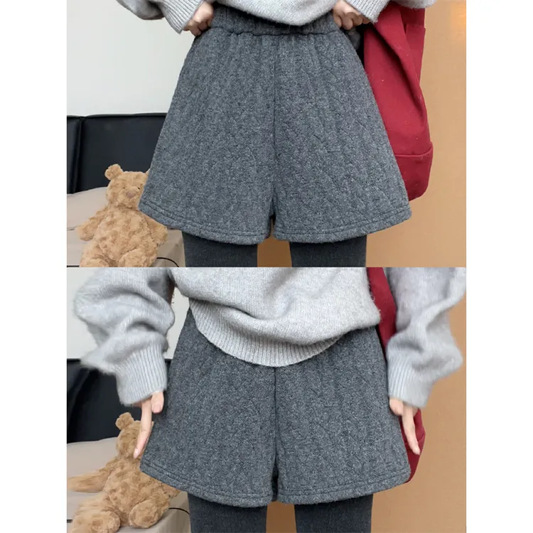 鑫鑫同学灰色羊毛麻花短裤女2025秋冬高腰加厚显瘦慵懒宽松A字裤