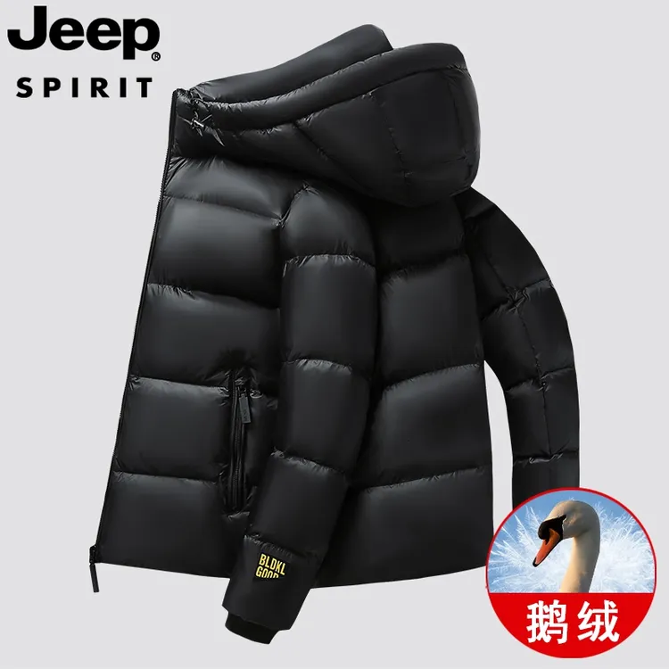JEEPSPIRIT吉普黑金羽绒服加厚连帽男士新款保暖短款青年鹅绒外套