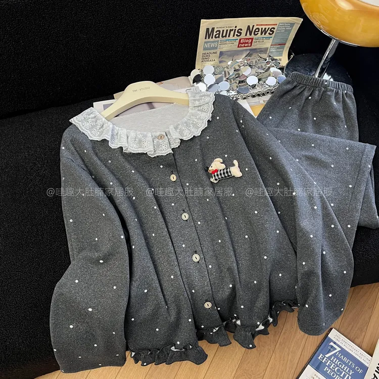 软糯糯薄绒睡衣女秋冬款2025年新款韩版大码家居服长袖长裤套装