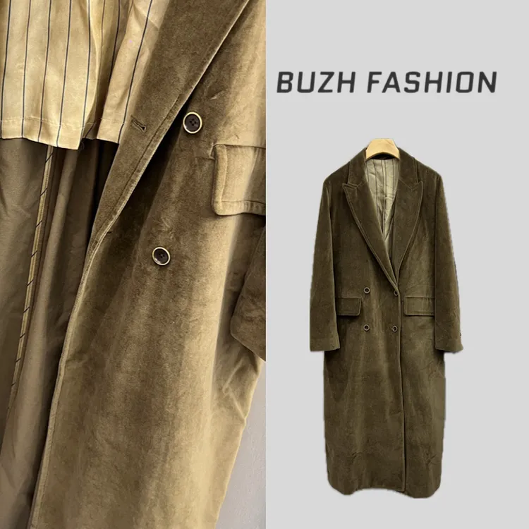 BUZH秋冬新款韩版时尚大牌质感经典双排扣气质英伦风长款大衣外套
