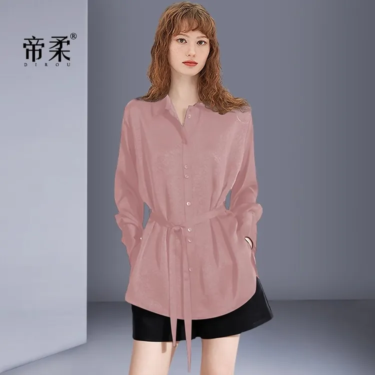 帝柔法式松弛感衬衫系带显瘦2025春秋新款洋气百搭宽松小众衬衣女