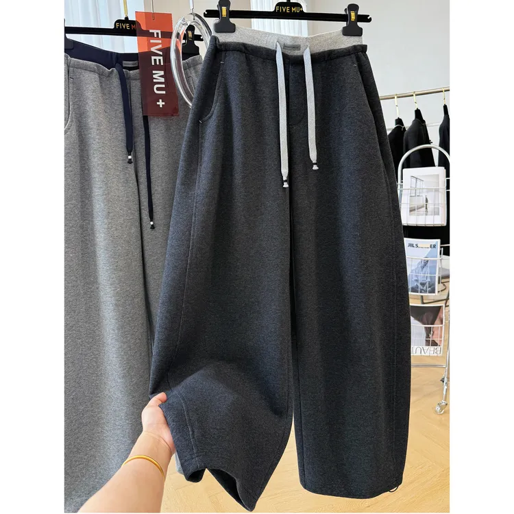 盼可欣240斤大码韩系慵懒松弛感卫裤休闲裤女秋季独特别致弯刀裤