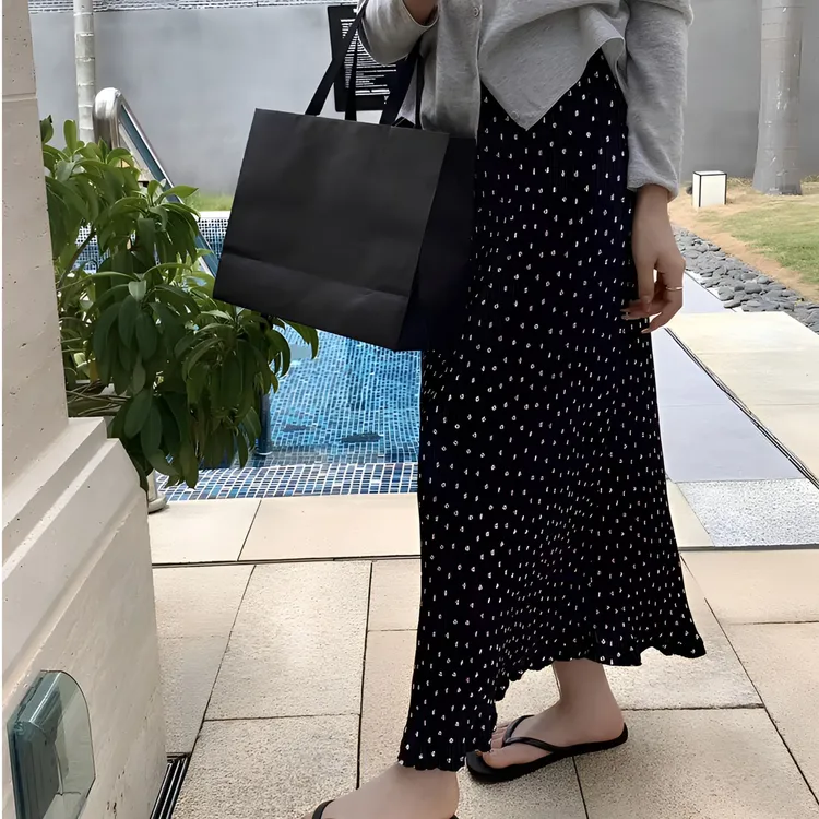 夏季高级感高腰波点圆点褶皱裙韩系复古垂感后开叉直筒大码半身裙