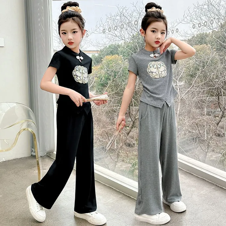 女童夏季套装2025新款女孩中大童新中式国风短袖两件套时尚夏款潮