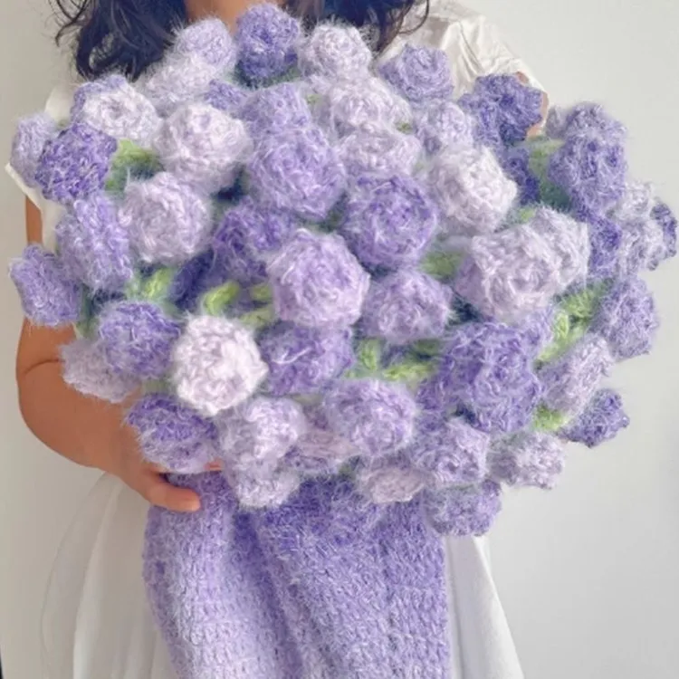 现货成品玫瑰花束毯子成品手工编织花束成品粉色渐变花束毯子送礼