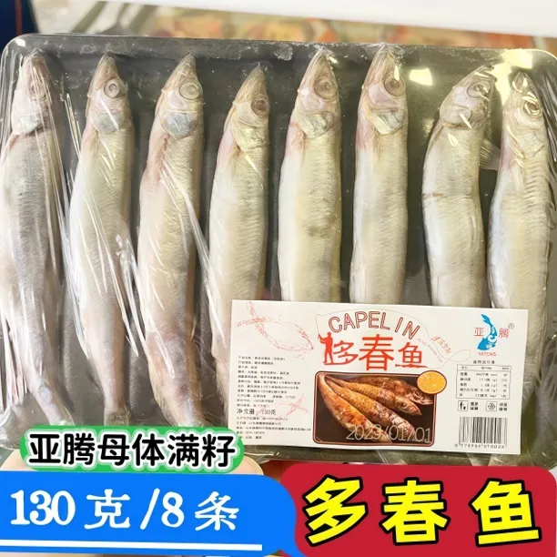 亚腾满籽新鲜多春鱼冷冻海鲜烧烤商用食材130克/8条装