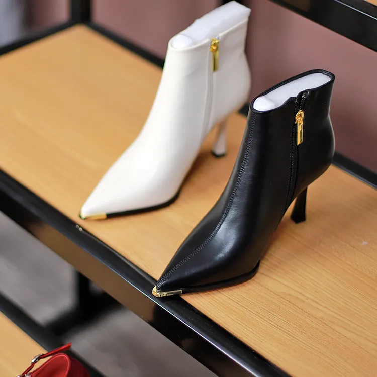 黑色细高跟短靴女软皮百搭秋冬季加绒裸靴高跟鞋短靴女高跟973-8