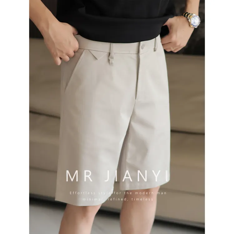 MRJIANYI夏季都市轻薄凉感三角标休闲短裤莱赛尔混纺直筒五分裤男
