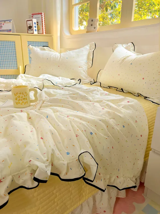 夏季新品韩式花边云感双层纱夏凉被床盖款四件套可机洗凉感空调被