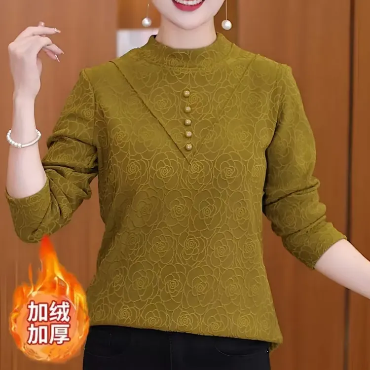 【加绒加厚】一件可过冬打底衫中老年女士圆领一体绒保暖上衣小衫