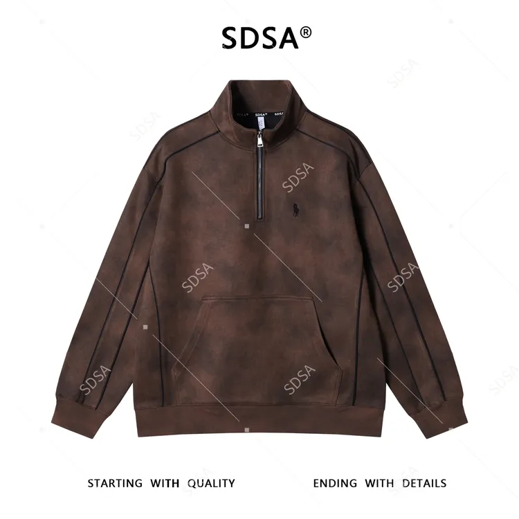 SDSA男士秋冬新款痞帅男装潮牌扎染刺绣标半拉链立领卫衣舒适百搭