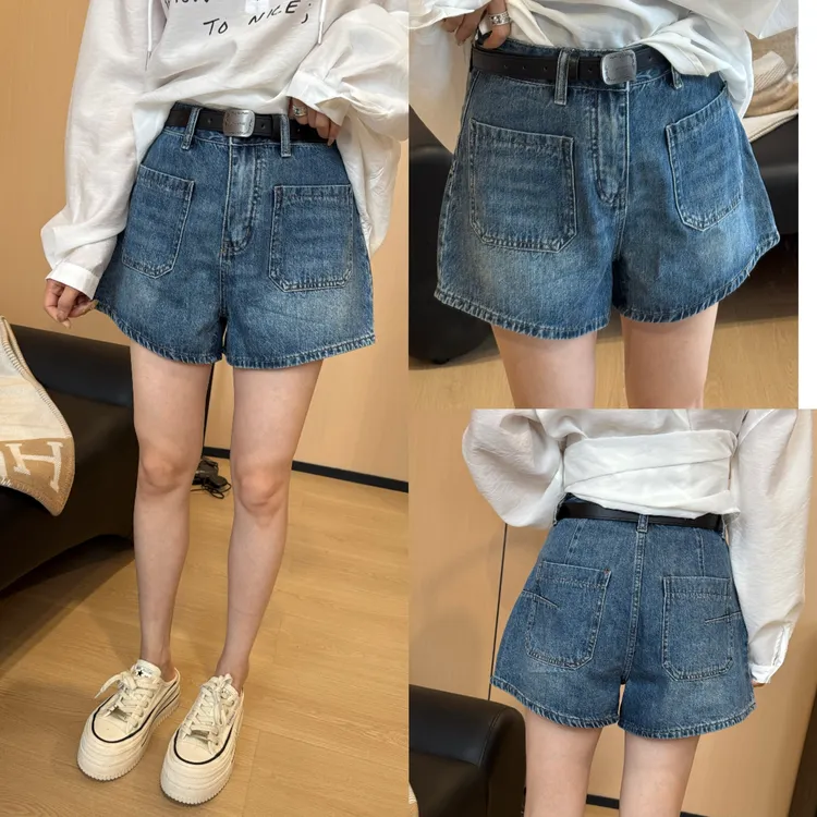 二姐的宝藏夏款韩版高腰百搭辣妹风阔腿宽松三分牛仔短裤#25238