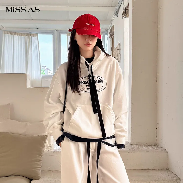 【CHRISOUBYDAN欧阳丹】抽绳设计连帽卫衣长袖上衣休闲25秋冬