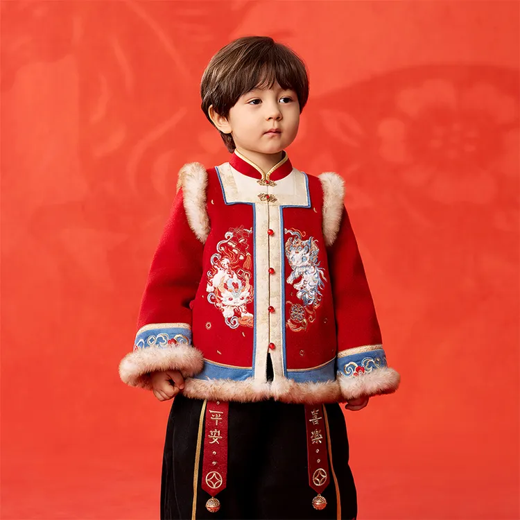 旗铂-天禄 2025新款儿童拜年服国风男童汉服旗袍过年红色唐装