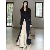 【6525】开春显瘦穿搭一整套高级感V领长款开衫阔腿裙裤两件套