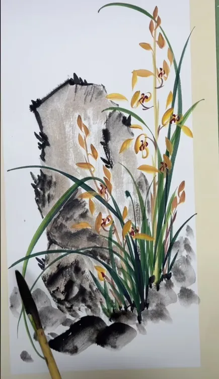 韩老师今日兰花画稿可参考学习半山腰生长兰花示范画法