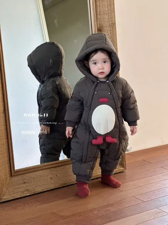 茉茉哩婴幼儿女童加厚连体衣90白鸭绒羽绒服冬季新生儿外出服6036
