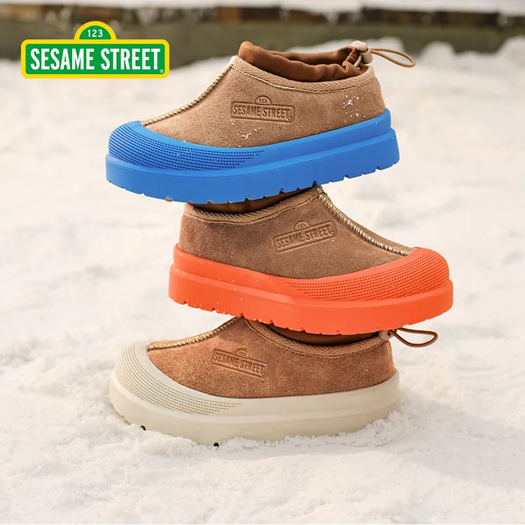 芝麻街真牛皮儿童棉鞋加绒保暖雪地靴2025新款冬季童鞋男女童短靴