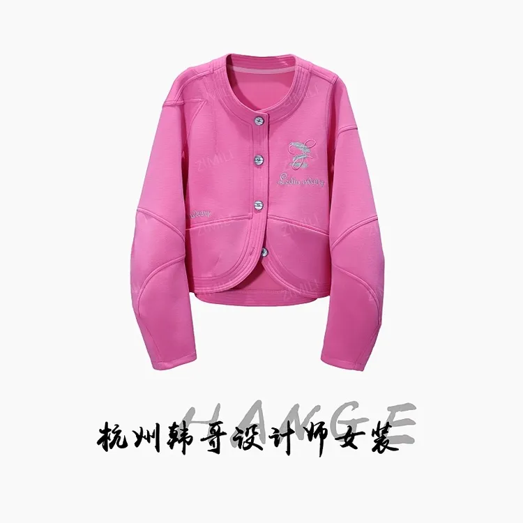 【韩哥女装】设计师《粉妆淡裹唤清晨》樱花粉刺绣弯刀袖外套6072-C9