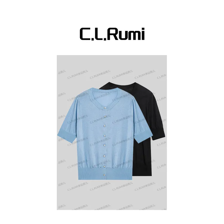 【Rumi时装】“夏利 ” 桑蚕丝气质百搭显瘦针织衫短袖时尚上衣4378ks
