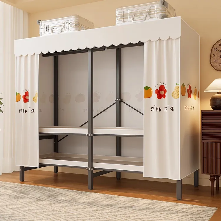 简易衣柜家用卧室免安装折叠衣柜租房简易全钢架布衣柜金属布衣橱