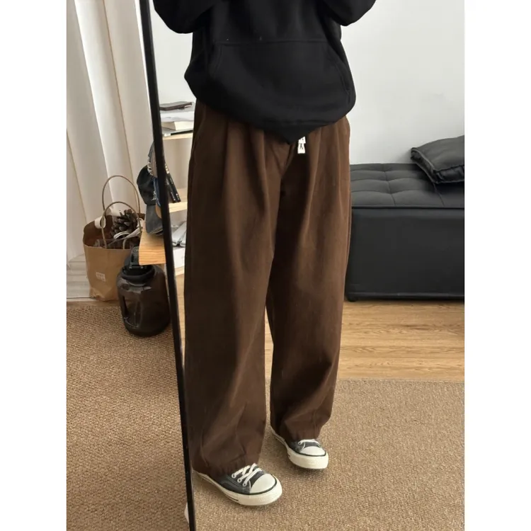 美式复古咖色纯棉休闲裤男长裤直筒宽松潮流秋冬2025新款工装裤子