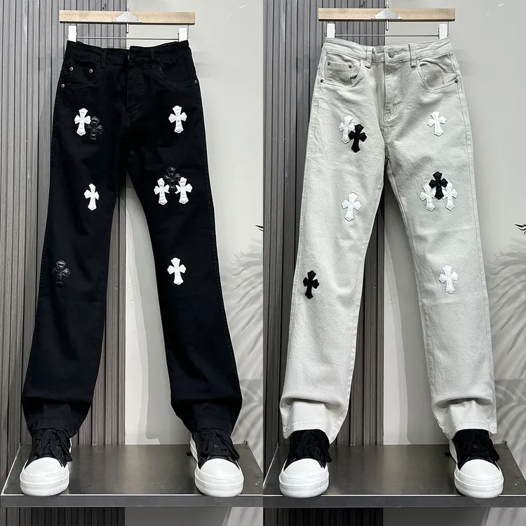 秋季美式潮牌cleanfit十字架贴布牛仔裤男款微喇裤子直筒休闲裤潮