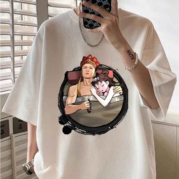 2025新款潮流卡通短袖T恤华夫格男女同款情侣上衣国潮牌学生体恤