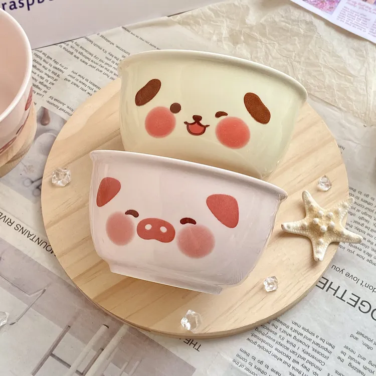 陶瓷小熊小狗饭碗少女款可爱网红套装釉下彩家用高颜值碗具套装