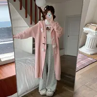 粉色绵绵大衣 织物猪原创 宽松慵懒感粉色毛衣韩系长款大衣外套