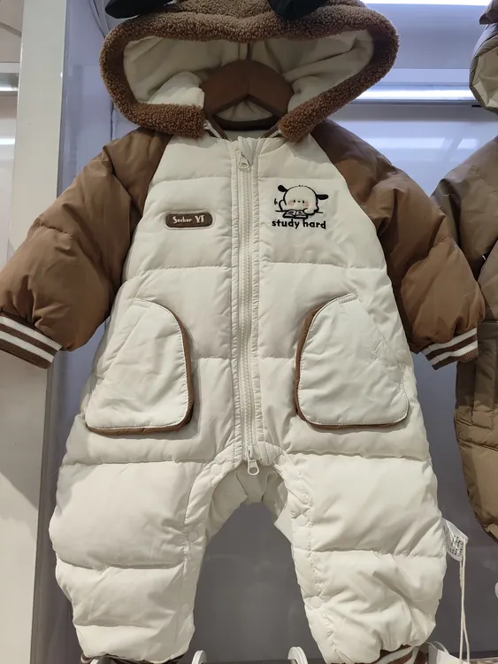 小糯米婴儿加厚90白鸭绒白色爬服