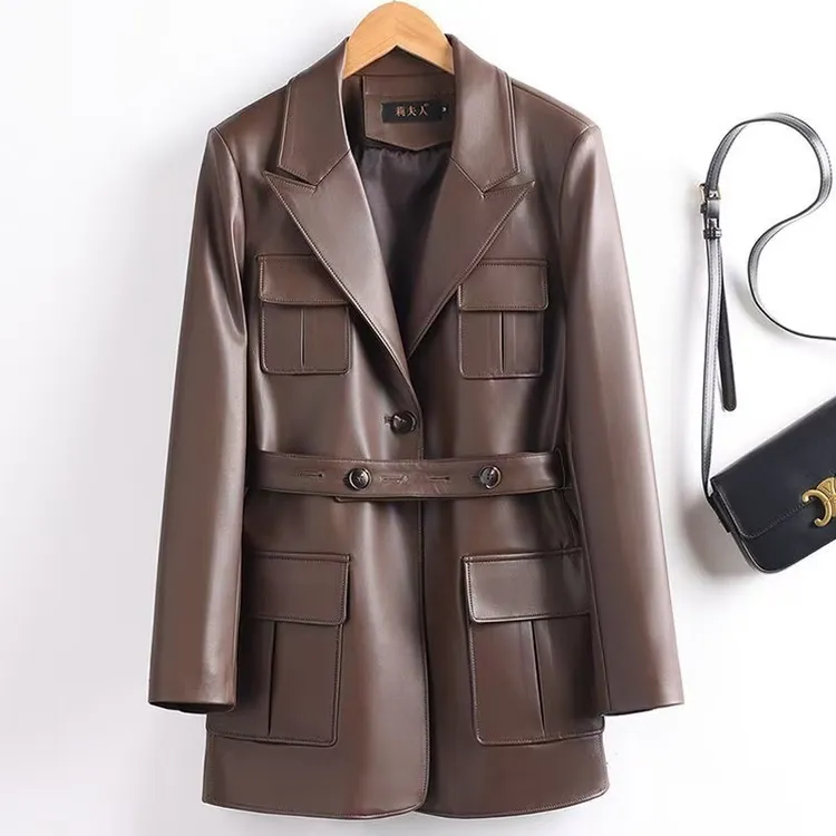 海宁真皮皮衣夹克女外套中长款春秋新款时尚显瘦气质 LFR-270#