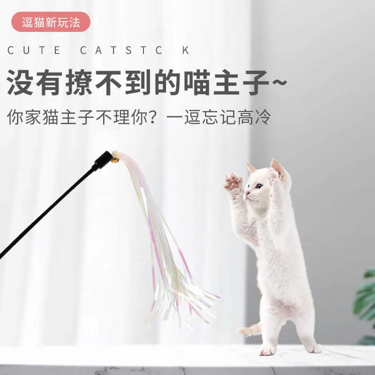 猫咪激光耐用逗猫神器响纸条玩具 流苏发声 弹力塑料手柄 耐咬 