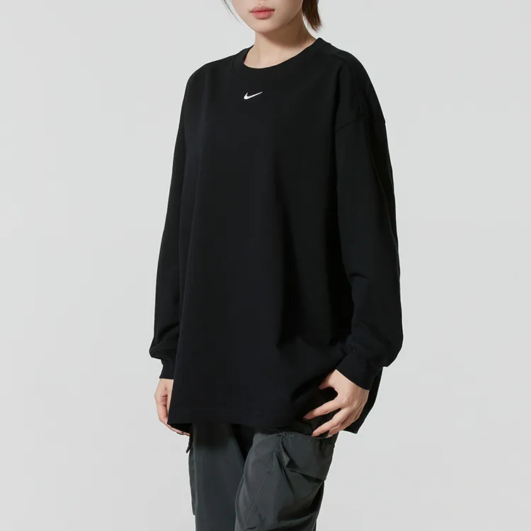 耐克女装纯棉长袖T恤2025新款健身运动服圆领时尚休闲上衣HF5321